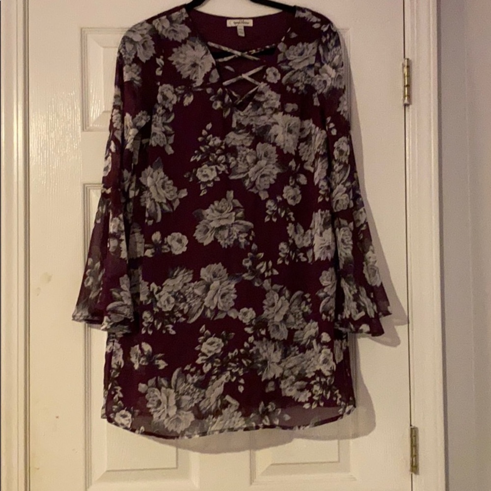 Flower print maroon dress